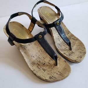 Black T-Strap Wedges by Chaps Size 7